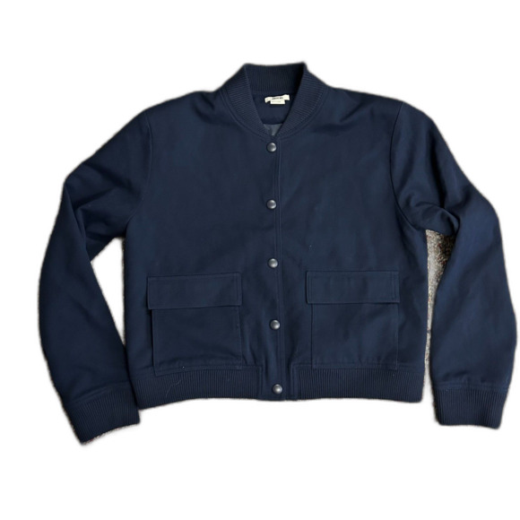 Jason Wu NWOT Women's Navy Snap Front Flap Pocket Bomber Style Jacket Size L - Picture 2 of 15